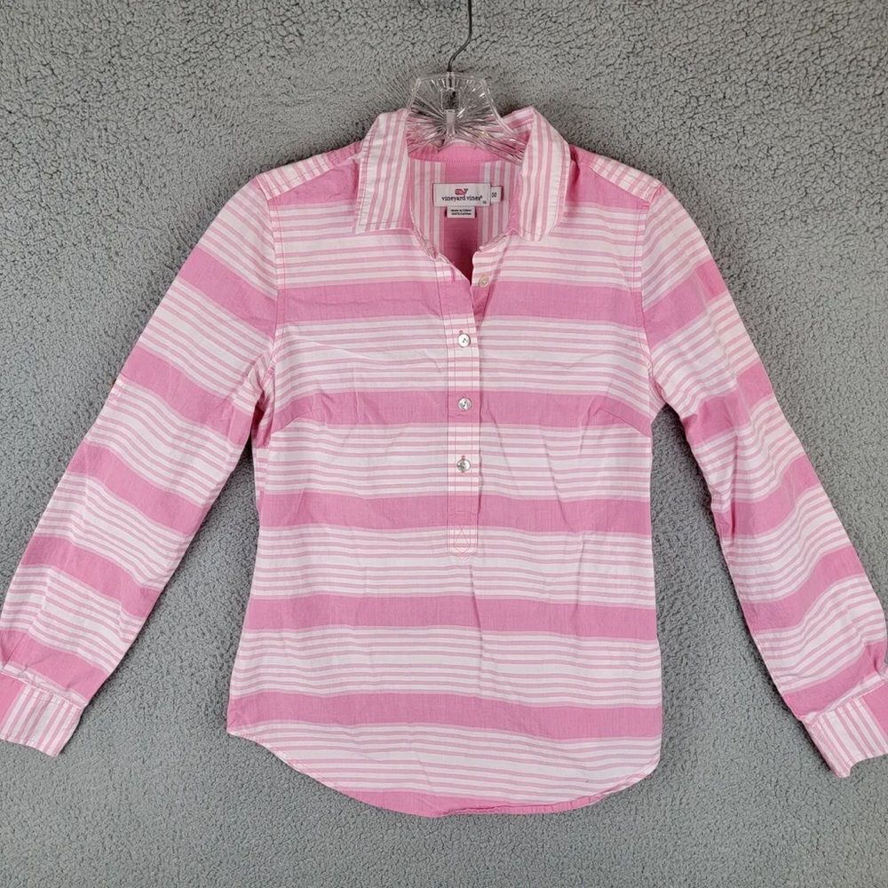 Vineyard Vines Pink & White Striped Button Down Shirt Size 0 - Picture 6 of 9